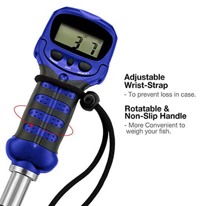 Piscifun Fish Gripper with Digital Fish Scale, Memory Function Fishing Scale, Save Up to Most 10 Set of Weight, Saltwater-Resistant, Portable Stainless Steel Fish Lip Gripper, Fishing Gear Gift - color: Blue