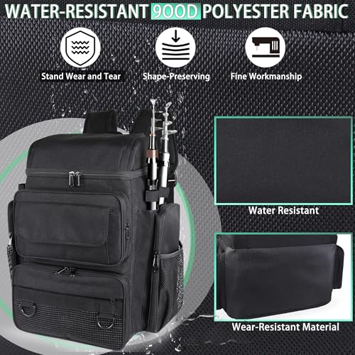 Fishing Tackle Backpack With Rod Holders, 45L Large Tackle Bag & Fishing Tackle Backpack for Fishing, Camping, Hiking,Black - color: Black