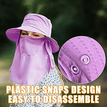 Fishing Hat for Men & Women, Outdoor UV Sun Protection Wide Brim Hat with Face Cover & Neck Flap - color: Purple
