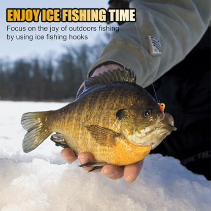 Ice Fishing Lures Kit, 24pcs Micro Bright Jig Heads for Panfish, Crappie, Walleye, Perch, Trout, Bluegill Ice Fishing Hooks Set with Waterproof Tackle Box