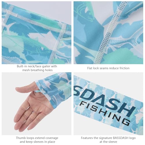 BASSDASH Men’s UPF 50+ Hooded Breathable Camo Shirts with Face Mask Lightweight Neck Gaiter Fishing Hiking Hoodie Shirt FS51M - color: Fish Camo, size: Large