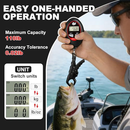 SNAIL TRAIL 100 lbs Digital Fishing Weight Scale & 4.6'' Fish Lip Gripper, LCD Display, Multi-Unit (LB, KG, LB:OZ), Portable Electric Tournament Bass Weigher for Anglers - color: Black & Gripper