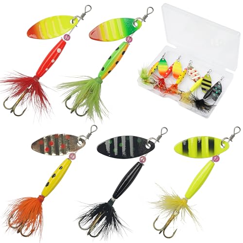 Fishing Lures Spinnerbait Kit Rooster Bait Tail Fishing Lures Inline Spinner Baits Bass Salmon Trout Spoon Hard Metal Spinnerbaits for Saltwater Freshwater - style: 5pcs-3.07"-0.27oz