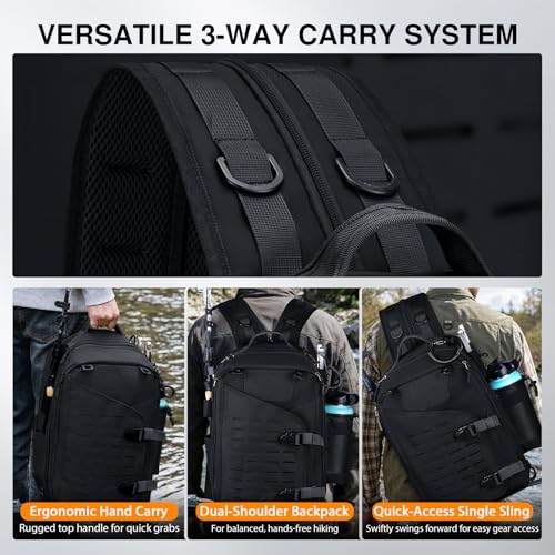 Goture Black Tackle Bag with Trays, Fishing Backpack for Men Professional Fishing Gear Organizer with MOLLE System, Rod Holder - color: Black, style: 900d Water-resistant Oxford Backpack + (3)3600 Trays