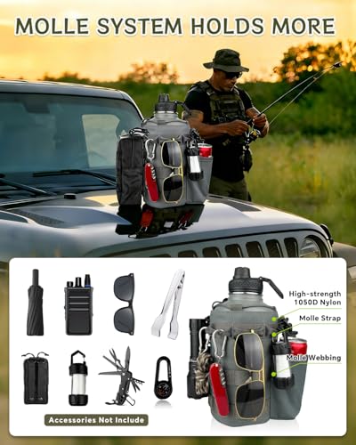 COOLYARD Water Bottle Holder with Strap Crossbody Sling Carrier Bag with Phone Pocket Molle Tactical Pouch for Walking Hiking Camping Gym Travel - color: Gray