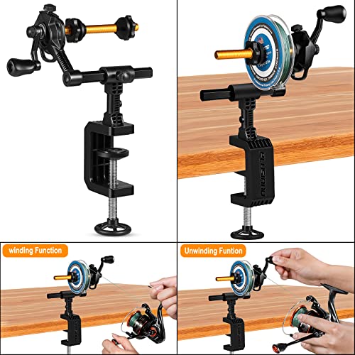 PLUSINNO Fishing Line Spooler For Fishing Reels, Fishing Gear And Equipment Gift For men With Unwinding Function Versatile for Thick & Thin Rods, Works with Spinning Reel, Cast Reel Without Line Twist - style: Table Clamp Spooler
