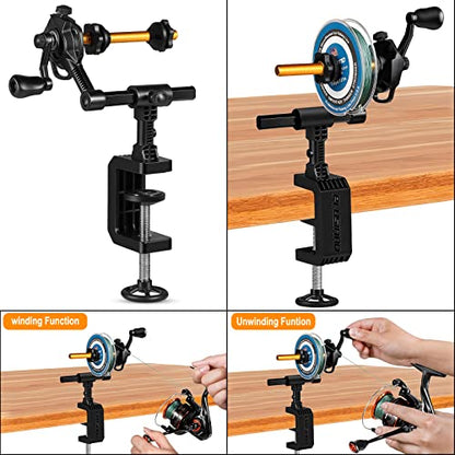 PLUSINNO Fishing Line Spooler For Fishing Reels, Fishing Gear And Equipment Gift For men With Unwinding Function Versatile for Thick & Thin Rods, Works with Spinning Reel, Cast Reel Without Line Twist - style: Table Clamp Spooler