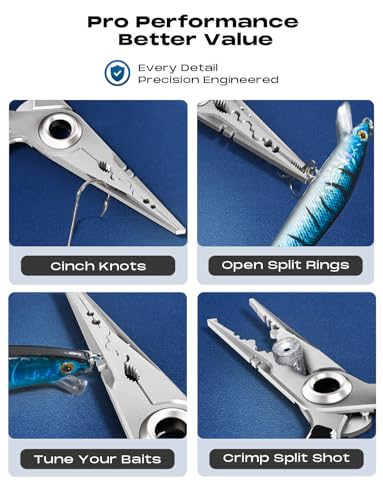 HOOK-EZE Anti-Twist Fishing Pliers with Multi-Function Design, 7.1" Saltwater 17-4 Stainless Steel Fishing Gear with G10 Handles, Split Ring Pliers, Fish Hook Remover Tool - Black/White - color: Black/White