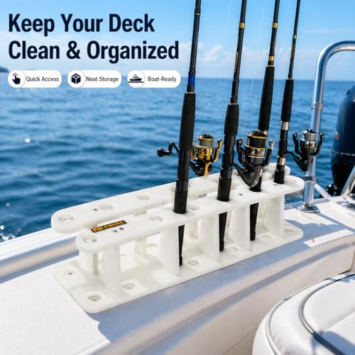 Heavy-Duty HDPE Fishing Rod Holder Rack for 12 Rods – Deck & Dock Mount Rod Storage with Stainless Steel Hardware, Wide Spacing Design for Large Reels, UV & Corrosion Resistant - size: 12 Rods