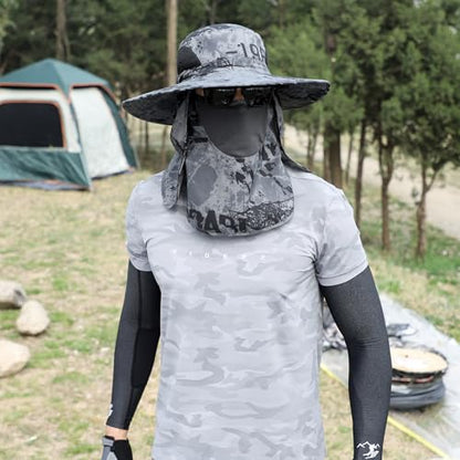 Sun Hat Unisex Face Coverage Shield Neck Flap Cap Garden Lawn Work Sports Hiking Fishing Hats - color: Dark Gray Ink Wash Pattern