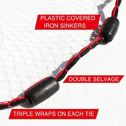 BasicGear Cast Net | 3ft-12ft Radius, 3/8 or 1/4 inch Mesh for Freshwater and Saltwater Bait Fish| Professional Grade and Upgraded Material | Throw Style - size: 12ft Radius, style: Protected Weights, 3/8" Mesh