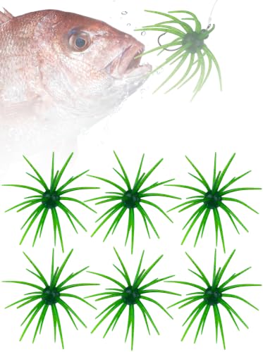 Sea Urchin Bait, Tentacle Coike Creature Bait, Dice Fishing Soft Lures, Durable Floating Finesse Baits for Bass Pike Trout, Drop Shot Wacky Rig Neko Rig, Size 2.56" & 4.13" - color: 6-Green, size: 4.13-INCH