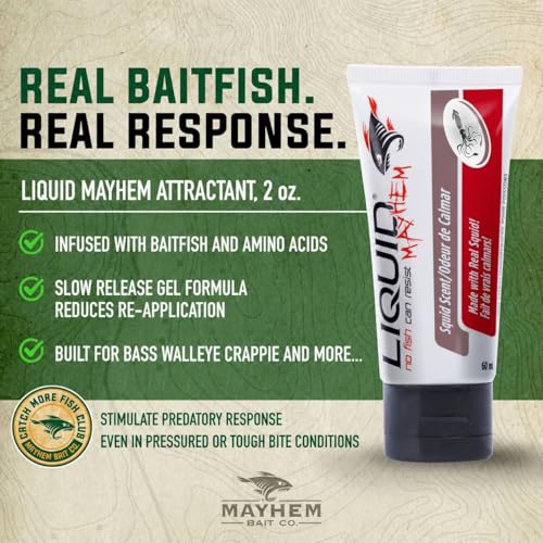 Liquid Mayhem Squid Fish Attractant Gel 60 ml / 2 oz · 60 Uses – Real Anchovy Bait & Aminos | UV-Enhanced Long-Lasting Gel – All Lure Types - size: 3-Pack