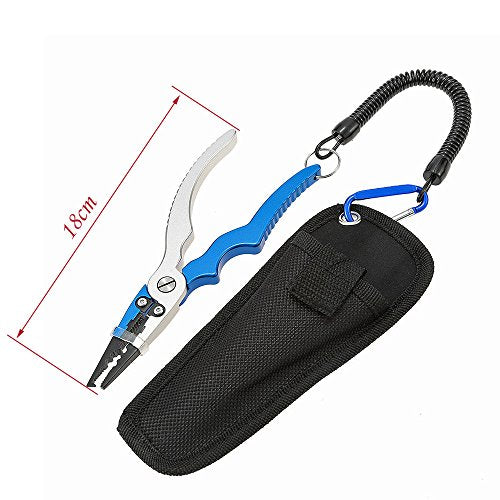 Aluminum Fishing Pliers Split Cutters Hooks Remover Fishing Holder Tackle with Oxford Sheath and Security Landyard (blue) - color: Blue