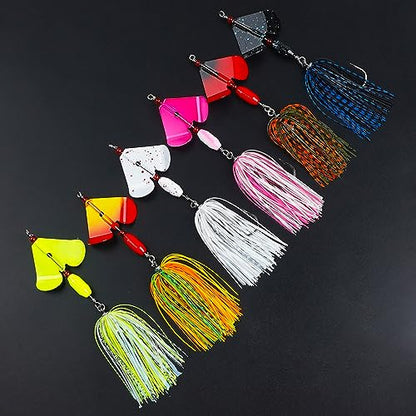 Spinnerbait Fishing Lures Kit Set, 6pcs Bass Fishing Buzzbait Multicolor Bass Trout Salmon Metal Spinner Baits Swim Jigs Freshwater Saltwater Fishing - color: Style B-6pcs