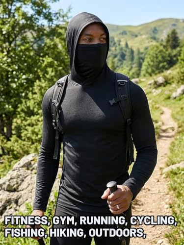 3 Pack Men's UPF 50+ Sun Protection Hoodies, Long Sleeve Moisture Wicking Shirts with Face Mask for Fishing - color: C【loose Fit】3 Pack, size: Small