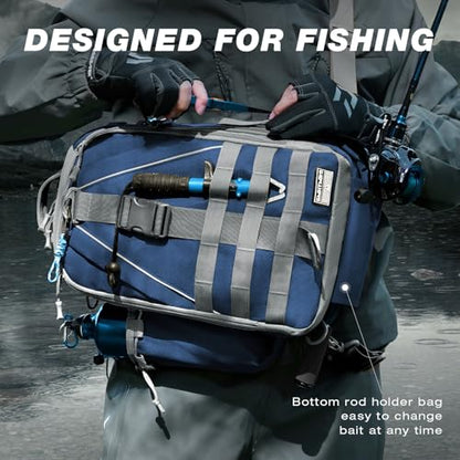 Ghosthorn Fishing Backpack with Tackle Boxes Fish Lip Gripper Pliers Lures Waterproof Tackle Bag with Rod Holder Fishing Gear - color: Blue, size: Large