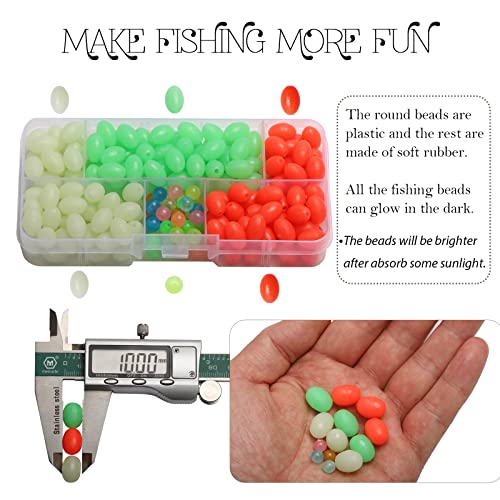 Dovesun Soft Rubber Fishing Beads Fishing Bait Eggs Accessories 7 Colors with Tackle-Box 0.23in(600pcs), 0.31in(250pcs), 0.39in(120pcs) - color: Oval-10*15-131pcs