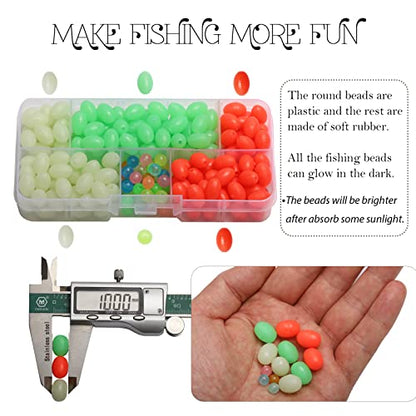 Dovesun Soft Rubber Fishing Beads Fishing Bait Eggs Accessories 7 Colors with Tackle-Box 0.23in(600pcs), 0.31in(250pcs), 0.39in(120pcs) - color: Oval-10*15-131pcs