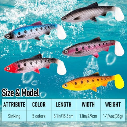 Alwonder 2-Pack Fishing Swimbait Soft Plastic Lures Saltwater, 6.1IN Texas Rig Paddle Tail Swim Baits Freshwater, Sinking Paddle Tail Soft Lure Bait for Pike Musky Bass Tarpon Halibut Mackerel Grouper - color: Bule and White