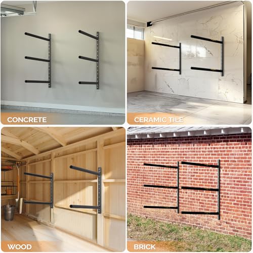 Bonnlo Kayak Storage Rack, Adjustable Heavy Duty Kayak Rack for Kayaks Paddle Boards, Kayak Paddle Holder for Garage, Spacesaver, Gentle on Padding, Boat Organizer - style: 3 Kayaks, Wall Mount