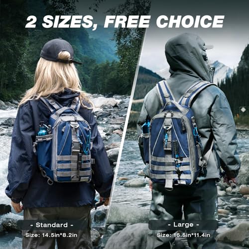Ghosthorn Fishing Backpack with Tackle Boxes Fish Lip Gripper Pliers Lures Waterproof Tackle Bag with Rod Holder Fishing Gear - color: Blue, size: Large
