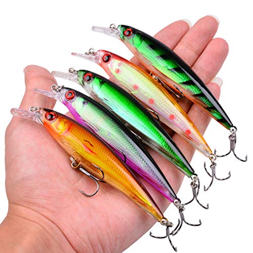 Aorace Fishing Lures Kit Mixed Including Minnow Popper Crank Baits with Hooks for Saltwater Freshwater Trout Bass Salmon Fishing - color: Item-D 43pcs