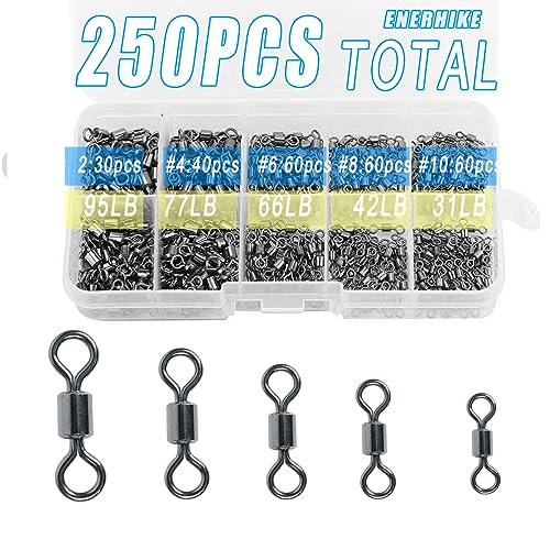 250pcs Fishing Swivel Rolling Barrel Swivel Stainless Steel Swivels Corrosion Resistance Black Nickle Connector for Freshwater Saltwater Fishing Tackle #2#4#6#8#10 - size: #2, #4, #6, #8, #10 (250pcs)