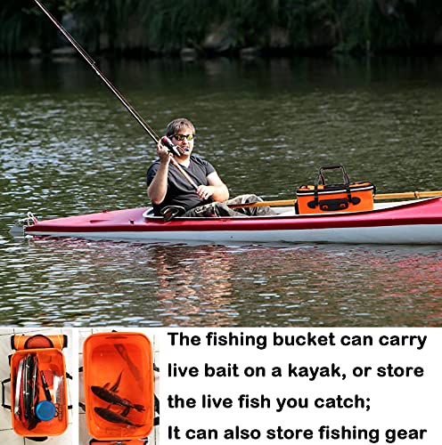 Grneric Fishing Bucket, 6Gallon/8Gallon/10Gallon Foldable Fish Bucket,Live Fish Container Multi-Functional Live Fish Bait Bucket,Outdoor Camping EVA Fishing Bag and Fish Protection Bucket - color: 38l/10gallon(orange)