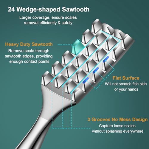 SUCCFLY Fish Scaler Stainless Steel, Premium Fish Scale Remover Integrated Casting, Heavy Duty Wedge-shaped Sawtooth Fish Descaler Tool, Ergonomic Handle Fish Scaler Remover No Mess, Fish Scaler Tool