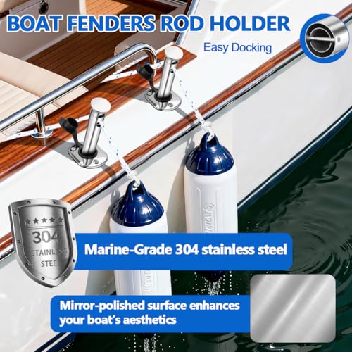 304 Stainless Steel Boat Fender Holder, Adjustable Flush Mount Rod Holder Insert for Fender Lines, 15° Marine Fender Cleat for Pontoon, Yacht, Docking