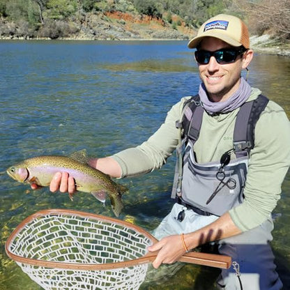 GarveeLife Fly Fishing Net Trout Net, Soft Mesh Fishing Net, Fish Landing Net with Safety Rope Lanyard, Lightweight Catch and Release Net for Trout, Bass