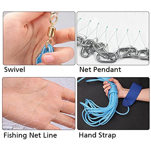 Lucky Monet 10/12/13.3/15ft Radius Large American Saltwater Fishing Cast Net for Bait Trap Fish, Easy Throw Thicken Nylon Line w/Upgraded Steel Chain Sinker, 5/8 Inches Mesh Size - size: 12FT Radius