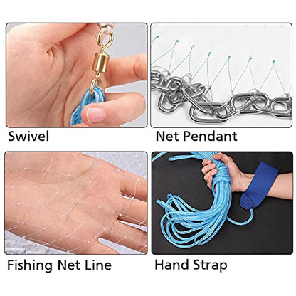 Lucky Monet 10/12/13.3/15ft Radius Large American Saltwater Fishing Cast Net for Bait Trap Fish, Easy Throw Thicken Nylon Line w/Upgraded Steel Chain Sinker, 5/8 Inches Mesh Size - size: 10FT Radius