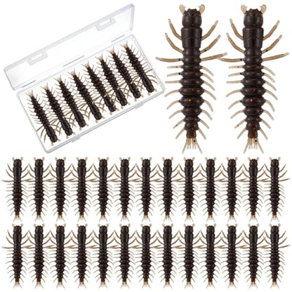 36 Pcs Hellgrammite Fishing Lures 3 Inch Soft Plastic Hellgrammite Fly Realistic Fishing Bait Artificial for Freshwater - color: brown