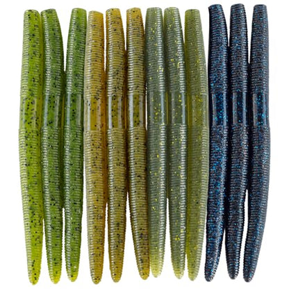 Senko Bait Soft Plastic Lures 5" Senkos 24 Pcs/100pcs for Wacky Rig Freshwater Fishing Green Pumpkin senko with Black Flake Pink Watermelon Double Color - style: 4 Color Mix