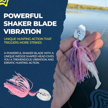 Sidewinder Bladed Jigs for Bass Fishing 1/2 Oz and 3/8 Oz | 2 and 5 - Pack | Fishing lures with 5/0 bladed jig head, vibrating shaker blade, low-column action, lifelike baitfish profile & skirt colors - size: 1/2 oz Pinkalicious ( Pack of 2)