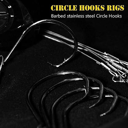 Saltwater Steel Circle Hook Rigs,Octopus Offset Fishing Hooks Leader Wire for Catfish Bass - size: 7/0-24pcs