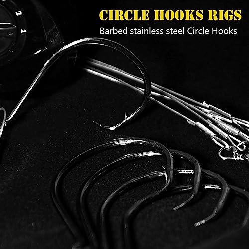 Saltwater Steel Circle Hook Rigs,Octopus Offset Fishing Hooks Leader Wire for Catfish Bass - size: 5/0-24pcs