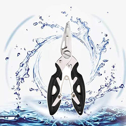Fishing Pliers, Multi-Function Hook Remover Split Ring Fishing Gears Accessories, Stainless Steel Line Cutter with Sheath and Lanyard Fly Fishing Tools Set