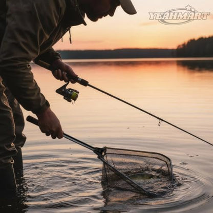 Yeahmart Fishing Landing Net with Telescopic Aluminum Handle Pole, Collapsible Nylon Mesh Minnow Fish Net for Saltwater & Freshwater, Portable Fishing Gear for Kids, Men, Women, Extends 21-75 Inches - style: 21" Full Length (Black-fixed Handle)