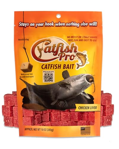 Catfish Pro Catfish Bait - 10oz Bag with 80pcs | Irresistible Scent for Catfish | Mess-Free, Stays On Your Hook When Nothing Else Will | Great for Rod, Reel, Trotline, Jugs & Yoyos Fishing - color: Chicken Liver