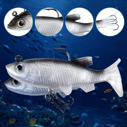 5PCS Soft Fishing Lures Shad Minnow Swimbaits PreRigged Jig Heads Paddle Tail Swim Baits for Bass Trout Walleye Crappie Sinking Jigs Bait for Men Saltwater Freshwater Fishing Gifts