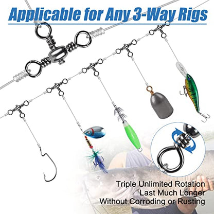 AGOOL 3 Way Swivels Fishing Tackle, 50/100pcs Crossline Barrel Swivel 3 Way Rigs T-Shape Three Way Swivels Fishing Tackle Connector for Catfish Rig Surf Fishing Rig - size: 4#_66lb