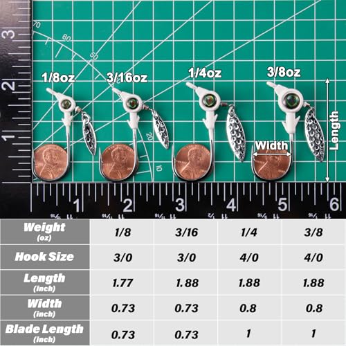 Dr.Fish 10 Pack Underspin Jigs Heads 3D Eye Freshwater Swimbait Jig Freshwater Bass Walleye Fishing Mustad Hooks Willow Blade 1/8oz,3/16oz,1/4oz,3/8oz - color: Orange, size: 1/4oz(#4/0 Hooks)