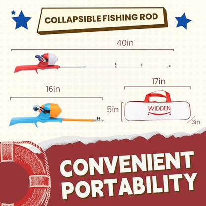 Kids Fishing Pole, Telescopic Fishing Rod, Toddler Collapsible Fishing Rod and Reel Combo with Tackle Box, Fishing Line, Bobber, and Soft Lures for Boy, Girl, Youth, Beginner, Over 4 Years Old - color: red+orange