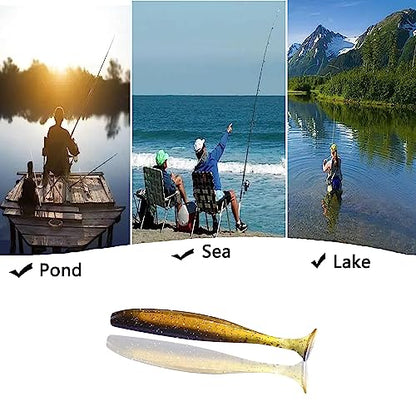 Paddle Tail Swimbaits,Soft Plastic Fishing Lures Swim Baits for Bass Fishing,30/50pcs with Box,Soft Plastic Swimbaits for Bass Trout Crappie Lures Kit for Saltwater Freshwater - color: C:3.54in/0.148oz-30pcs