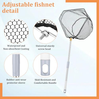 Fishing Net with Adjustable Handle, 41–85Inch Fish Net with Foldable Landing Net Suitable for Catching Salmon, Trout, Bass and Other Fish Species for Kayaking or Fly Fishing Enthusiasts