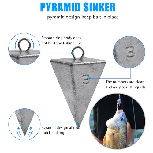 Saltwater Surf Fishing Tackle Kit - Saltwater Surf Fishing Rigs Bottom Rigs Include Fishing Leader Rigs Pyramid Sinkers Bass Casting Sinker Circle Hooks for Striped Bass Red Drum Flounder - color: Clear