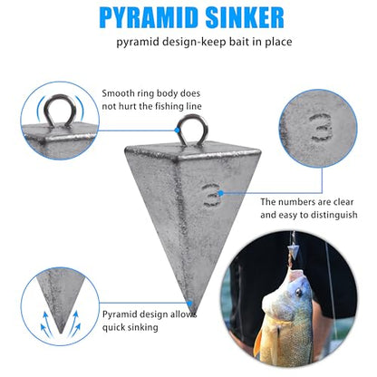 Saltwater Surf Fishing Tackle Kit - Saltwater Surf Fishing Rigs Bottom Rigs Include Fishing Leader Rigs Pyramid Sinkers Bass Casting Sinker Circle Hooks for Striped Bass Red Drum Flounder - color: Blue